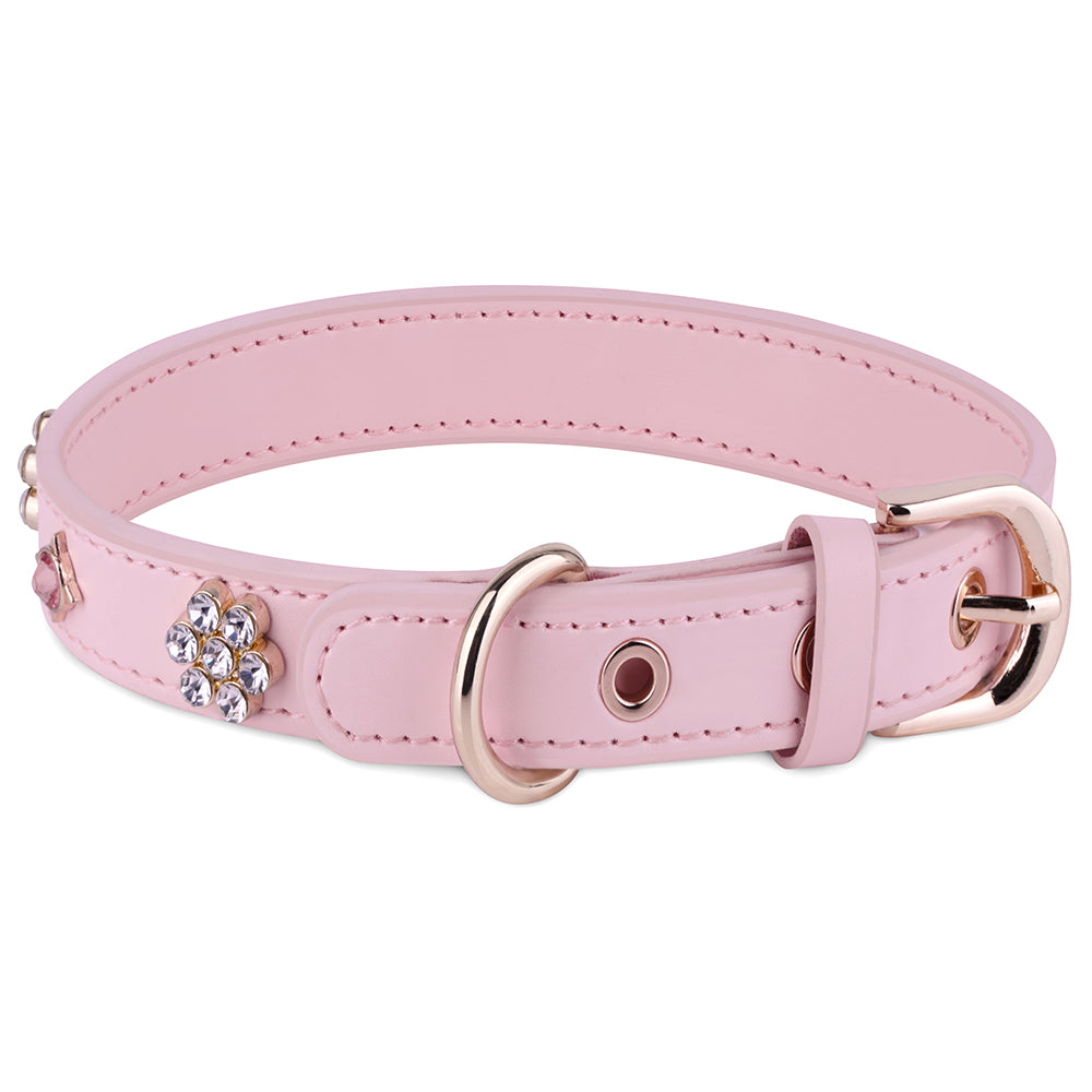 PU Leather Collar with Diamond Crystal -[X802]Cute Rhinestone & Flower